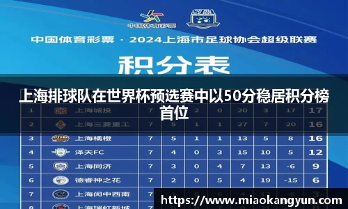 上海排球队在世界杯预选赛中以50分稳居积分榜首位